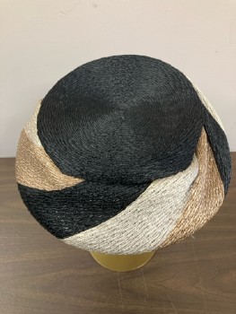 Womens, Hat, N/L, Black/ Beige/ Pearl White, Stripes, Weaved