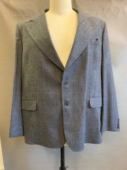 Mens, 1930s Vintage, Suit, Jacket, MARK COSTELLO, Charcoal Gray, Red, Wool, Grid , 56L, 2 Buttons, Single Breasted, Peaked Lapel, 3 Pockets, with Pocket Square