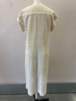 N/L, Cream, Cotton, Textured Fabric, Round Neck, S/S, With Fishnet Trim  At Slvs, 2 CF Red Btns , Side Snaps,