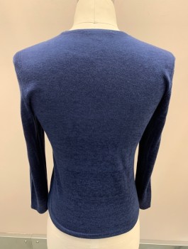 Mens, Pullover Sweater, JOHN VARVATOS, Navy Blue, Cashmere, Silk, Heathered, S, CN, L/S, Wool/Cashmere/Silk Blend, Rib Knit At Shoulders