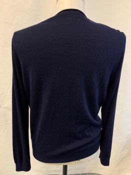 Mens, Pullover Sweater, VINCE, Navy Blue, Wool, Cashmere, Solid, 40, M, L/S, CN, With Rolled Edge