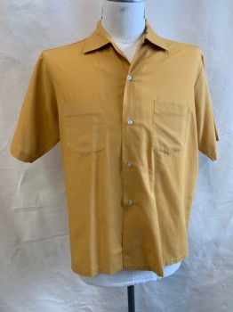 TOWNCRAFT, Goldenrod Yellow, Poly/Cotton, Solid, Collar Attached, Button Front, Short Sleeves, 2 Pockets