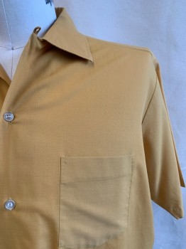 Mens, Casual Shirt, TOWNCRAFT, Goldenrod Yellow, Poly/Cotton, Solid, L, Collar Attached, Button Front, Short Sleeves, 2 Pockets