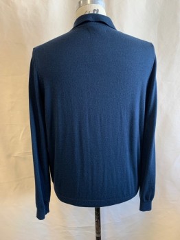 Mens, Pullover Sweater, NORDSTROM, Navy Blue, Wool, Solid, 2 Color Weave, XL, POLO, 3 Bttns, Dark Green Weave