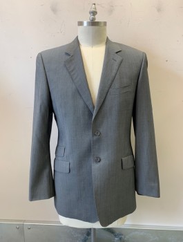Mens, Suit, Jacket, Paul Smith London, Charcoal Gray, Wool, Mohair, Solid, 42, Notched Lapel, L/S, 3 Pockets, Purple Lining