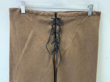 Mens, Historical Fiction Pants, NO LABEL, Brown, Wool, Solid, 32/31, Flat Front, Black Lace Front, Made To Order, Aged