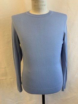 Mens, Pullover Sweater, THEORY, Blue-Gray, Wool, Solid, M, Crew Neck, Long Sleeves