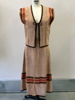 Womens, 1970s Vintage, Piece 1, N/L, W: 26, B: 36, Brown, Patchwork, Vest. V Neck, Front Tie
