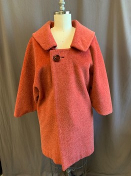 Womens, Coat, MTO, Red, Synthetic, Solid, B40, C.A., 1 Dark Red/Black Button, 2 Small Dark Red Buttons, No Pockets