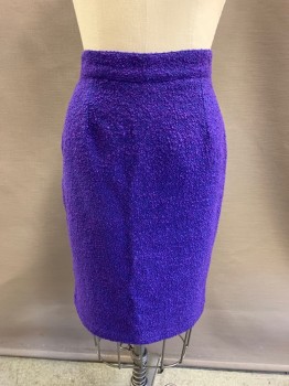 Womens, 1990s Vintage, Suit, Skirt, NL, Purple, Blue, Wool, 2 Color Weave, H: 36, W:26, Pencil Skirt, Zip Back, Hem Below Knee, Slit At Back