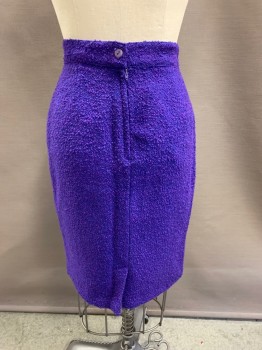 Womens, 1990s Vintage, Suit, Skirt, NL, Purple, Blue, Wool, 2 Color Weave, H: 36, W:26, Pencil Skirt, Zip Back, Hem Below Knee, Slit At Back