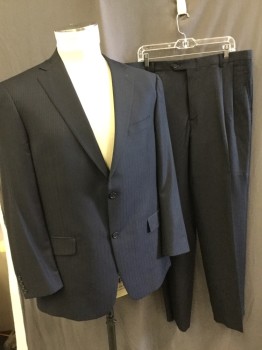 Mens, Suit, Jacket, HART SCHAFFNER MARX, Midnight Blue, Navy Blue, Wool, Stripes - Pin, Stripes - Shadow, 44R, Single Breasted, Notched Lapel, 2 Buttons,  3 Pockets,
