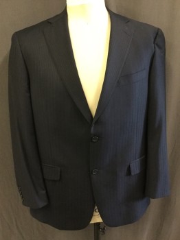 Mens, Suit, Jacket, HART SCHAFFNER MARX, Midnight Blue, Navy Blue, Wool, Stripes - Pin, Stripes - Shadow, 44R, Single Breasted, Notched Lapel, 2 Buttons,  3 Pockets,