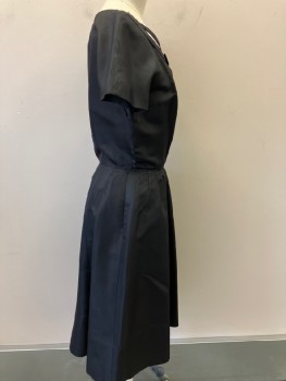 Womens, Cocktail Dress, LEONARD ARKIN, Black, Silk, Solid, W.24, B34, S/S, Scoop Neck, With CF 2 Bow Detail See Photo, Darts At Skirt . Side Zipper