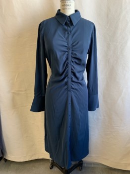 Womens, Dress, Long & 3/4 Sleeve, WORTHINGTON, Steel Blue, Polyester, Solid, S, C.A., B.F., Ruched Front, Tie Back,