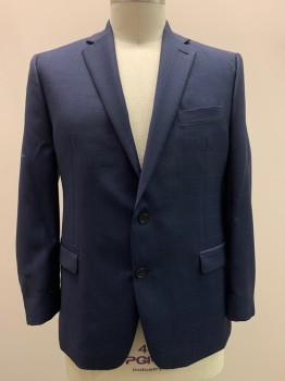 RALPH LAUREN, Navy Blue, Wool, Plaid, 2 Buttons, Single Breasted,  Notched Lapel, 3 Pockets
