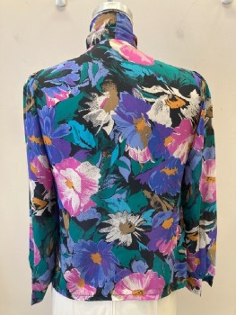 TEDDI, Periwinkle Blue, Green, Magenta Purple, Taupe, Black, Polyester, Floral, Neck Tie, B.F., L/S, Sheer