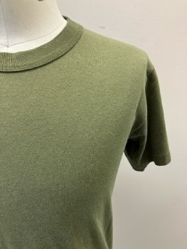 Mens, T-shirt, N/L, Olive Green, Cotton, Solid, Ch: 38, M, CN, S/S,