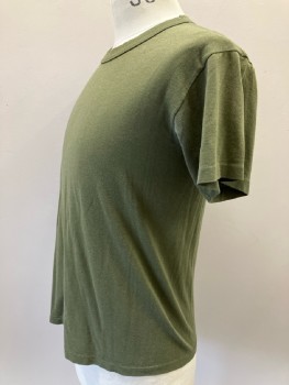 Mens, T-shirt, N/L, Olive Green, Cotton, Solid, Ch: 38, M, CN, S/S,