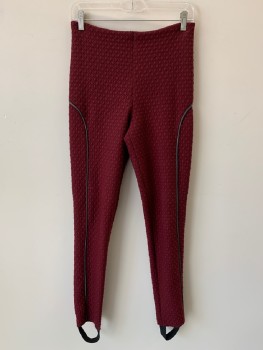 Womens, Sci-Fi/Fantasy Pants, NO LABEL, Red Burgundy, Polyester, Zig-Zag , Ovals, 28/31, F.F, Black Piping, Back Zip, Made To Order,