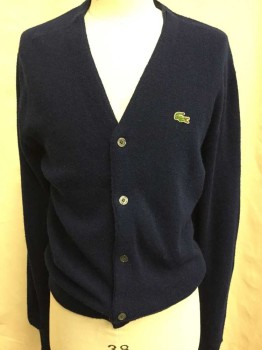 IZOD LACOSTE, Navy Blue, Wool, Solid, Cardigan, 6 Buttons, Long Sleeves,