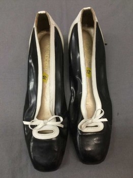 Womens, Shoes, Magdesians, Black, White, Patent Leather, 10, Black with White Trim & Bow