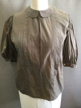 ALLEN SOLLY, Brown, Cotton, Solid, 3/4 Sleeve Buttons In Back, Peter Pan Collar, Vertical Pleats At Front, Gathered Puffy Sleeves, Is Actually 1980's But Has Been Overdyed/Repurposed To Be 1900's