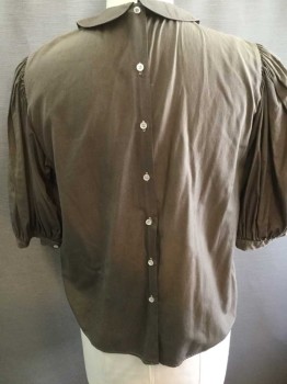 ALLEN SOLLY, Brown, Cotton, Solid, 3/4 Sleeve Buttons In Back, Peter Pan Collar, Vertical Pleats At Front, Gathered Puffy Sleeves, Is Actually 1980's But Has Been Overdyed/Repurposed To Be 1900's
