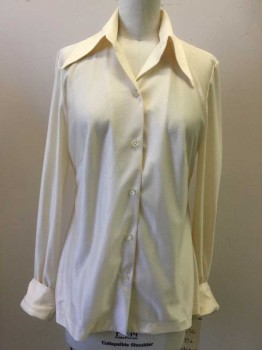 Womens, Blouse, KOKO KNIT, White, Yellow, Synthetic, Polka Dots, B 34, White, Yellow Polka Dot Print, Button Front, Collar Attached, Long Sleeves,