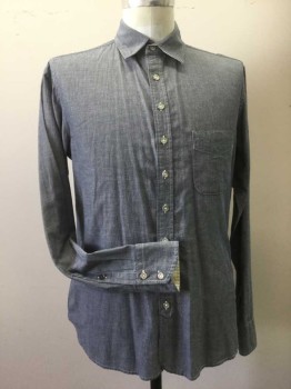RAG & BONE, Navy Blue, White, Cotton, Stripes, Pin Stripe Chambray. Collar Attached, Button Front, 1 Pocket, Long Sleeves,