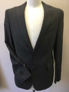 Mens, Suit, Jacket, HUGO BOSS, Smoky Black, Viscose, Acetate, Heathered, 36/32, 42R, Single Breasted, Notched Lapel, Pick Stitched, 2 Button, 3 Pockets,