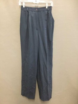 Anne Klein II, Charcoal Gray, Wool, Nylon, Stripes - Pin, Pleats, Side Pockets