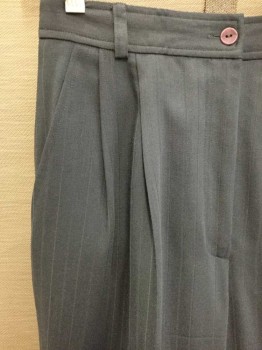 Anne Klein II, Charcoal Gray, Wool, Nylon, Stripes - Pin, Pleats, Side Pockets