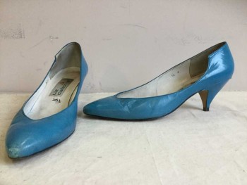 Womens, Shoes, LIZ CLAIBORNE, Turquoise Blue, Leather, 10M, Low Heel Pumps, Cut out On the Outside,