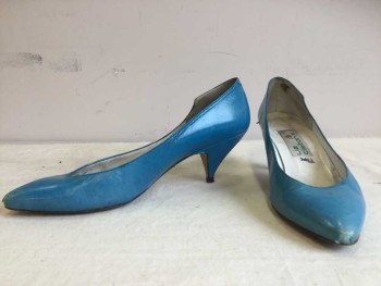 Womens, Shoes, LIZ CLAIBORNE, Turquoise Blue, Leather, 10M, Low Heel Pumps, Cut out On the Outside,