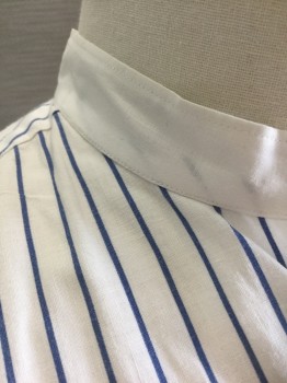 HOLBROOK & WALKER, White, Navy Blue, Cotton, Stripes - Pin, L/S, 3 B.F., Solid White Band Collar, French Cuffs, "F.H.G.S" Red Monogram Embroidered Under Button Placket, **Barcode on Button Placket, Multiples,