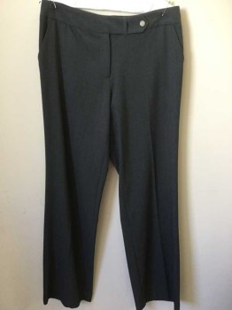 Womens, Slacks, CALVIN KLEIN, Heather Gray, Polyester, Heathered, 6, Heather Charcoal Gray,2" Waistband W/short Belt, 1 Metal Button Front,  Flat Front, Zip Front, 2 Slant Side Pockets Front, Wide Legs