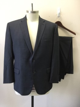 Mens, Suit, Jacket, LAUREN Ralph Lauren, Navy Blue, Blue, Black, Wool, Plaid, 46R, Appears Navy, Single Breasted, Collar Attached, Notched Lapel, 2 Buttons,  3 Pockets