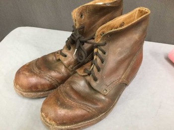 Brown, Leather, Solid, Heavy, Cap Toe, Aged/Distressed Just a Little Bit,