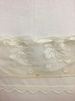NL, Cream, Silk, Solid, Chemise. Silk with Leaf Patterned Lace Trim at Chest Line. Silk 1" Shoulder Straps. Elasticated Waist. Stain at Center Front,