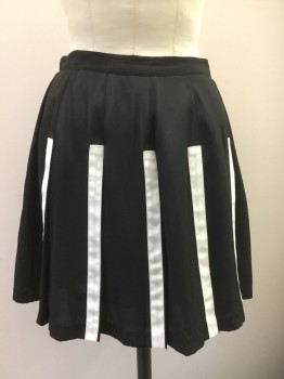 Womens, Skirt, Mini, COLLECTIVE CONCEPT, Black, White, Polyester, Geometric, Small, Pleated, White Applique Stripes, Side Zipper,