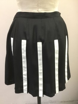 Womens, Skirt, Mini, COLLECTIVE CONCEPT, Black, White, Polyester, Geometric, Small, Pleated, White Applique Stripes, Side Zipper,