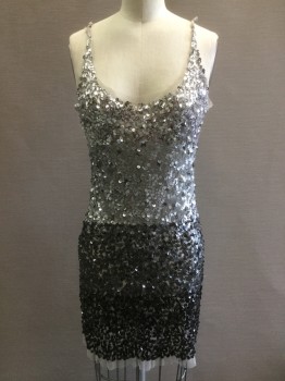 ARDEN B., Silver, Gray, Pewter Gray, Black, Rayon, Sequins, Light Gray Mesh with Color Block Sequins, Adjustable Straps, Raw Edges,