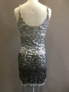 ARDEN B., Silver, Gray, Pewter Gray, Black, Rayon, Sequins, Light Gray Mesh with Color Block Sequins, Adjustable Straps, Raw Edges,