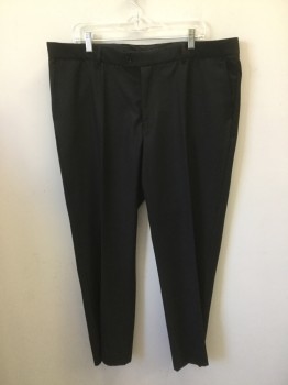 KERDO, Black, Raspberry Pink, Wool, Viscose, Solid, Pants - Flat Front. Zip Fly, 4 Pockets, Blue Line Detail at Waist Facing