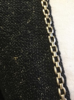 NYDJ, Black, Gold, Cotton, Acrylic, Speckled, Solid, Rib Knit, Metallic Gold Weave, Gold Metal Chain Applique Detail