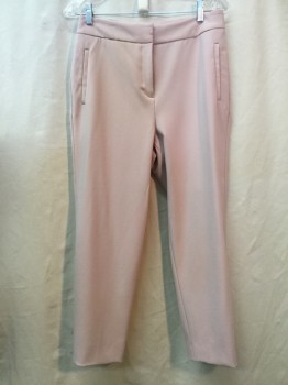 HALOGEN, Blush Pink, Polyester, Viscose, Solid, Flat Front, Zip Fly, 2 Side Pockets, 2 Faux Back Pockets, 1.5" Waistband