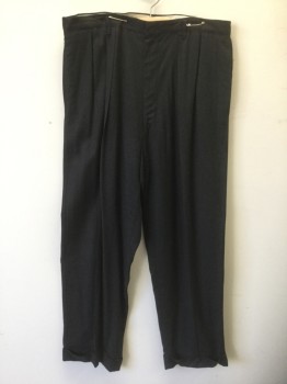 Mens, Slacks, N/L, Charcoal Gray, Wool, Solid, Ins:29, W:36, Double Pleated, Zip Fly, 4 Pockets, Tapered Leg with Cuffed Hem,