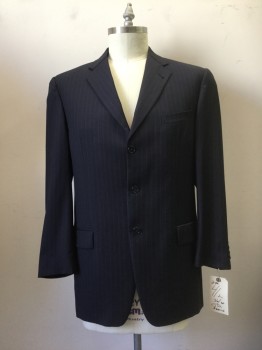JOSEPH ABBOUD, Navy Blue, Gray, Wool, Stripes - Pin, Navy, Gray Pinstripes, Notched Lapel, Collar Attached, 3 Buttons,  3 Pockets,
