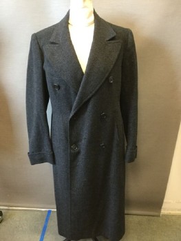 Mens, Coat, JC PENNEY, Charcoal Gray, Gray, Wool, Herringbone, C:38, Peaked Lapel, Double Breasted, Slit Pockets, Cuffs, Back Waist Strap,